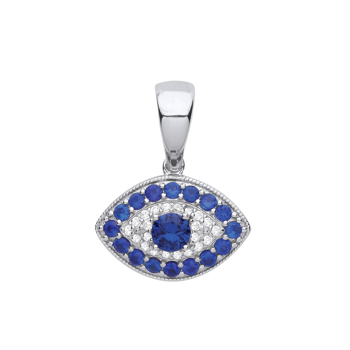 Silver Evil Eye Blue Cubic Zirconias Pendant - Fine Necklace - Certified Authentic - Swiss Ma – Luxury Jewellery by Im